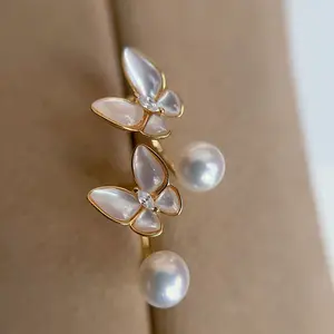Butterfly Freshwater Pearl Plag Earring 2 Pieces 2 Ways to Wear Pefect for Everyday Use. Women Gift