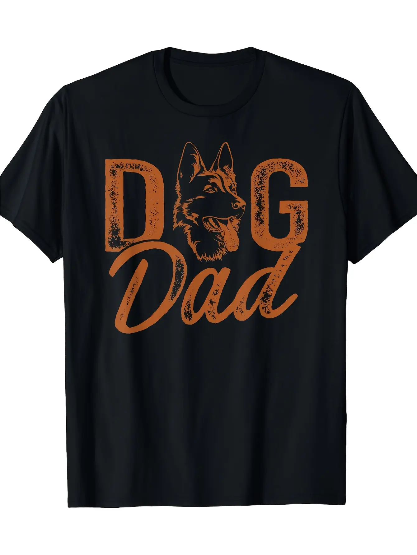 Dog Dad Gift - Heavyweight 220gsm Cotton T-Shirt - Black German Shepherd Graphic Tee - Soft Breathable Crew Neck Shirt for Men & Women - Machine Washable Pet Lover Apparel - Ideal Birthday/ Fathers Day Present, Casual Wear, Vintage Design, Durable Materia