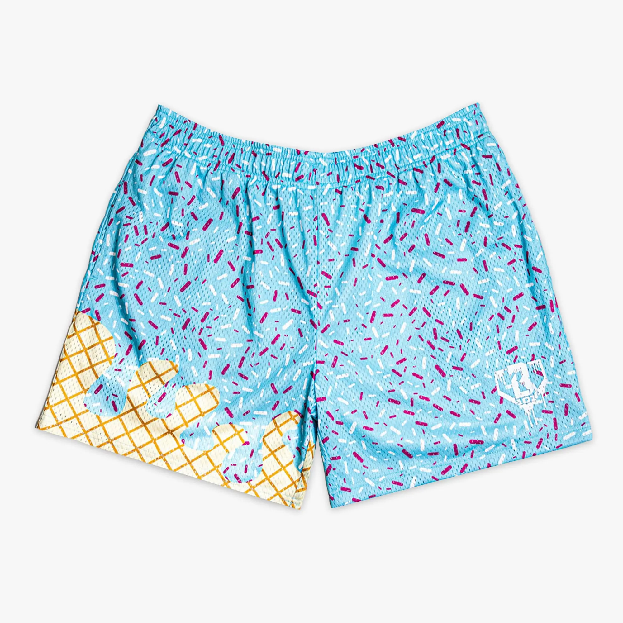 Cosmic Cone Crunch Ice Cream Shorts, Galaxy Summer Mesh Shorts, Beach Casual Vacation Shorts