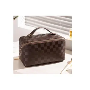 Checkered Vegan Leather Makeup Bag