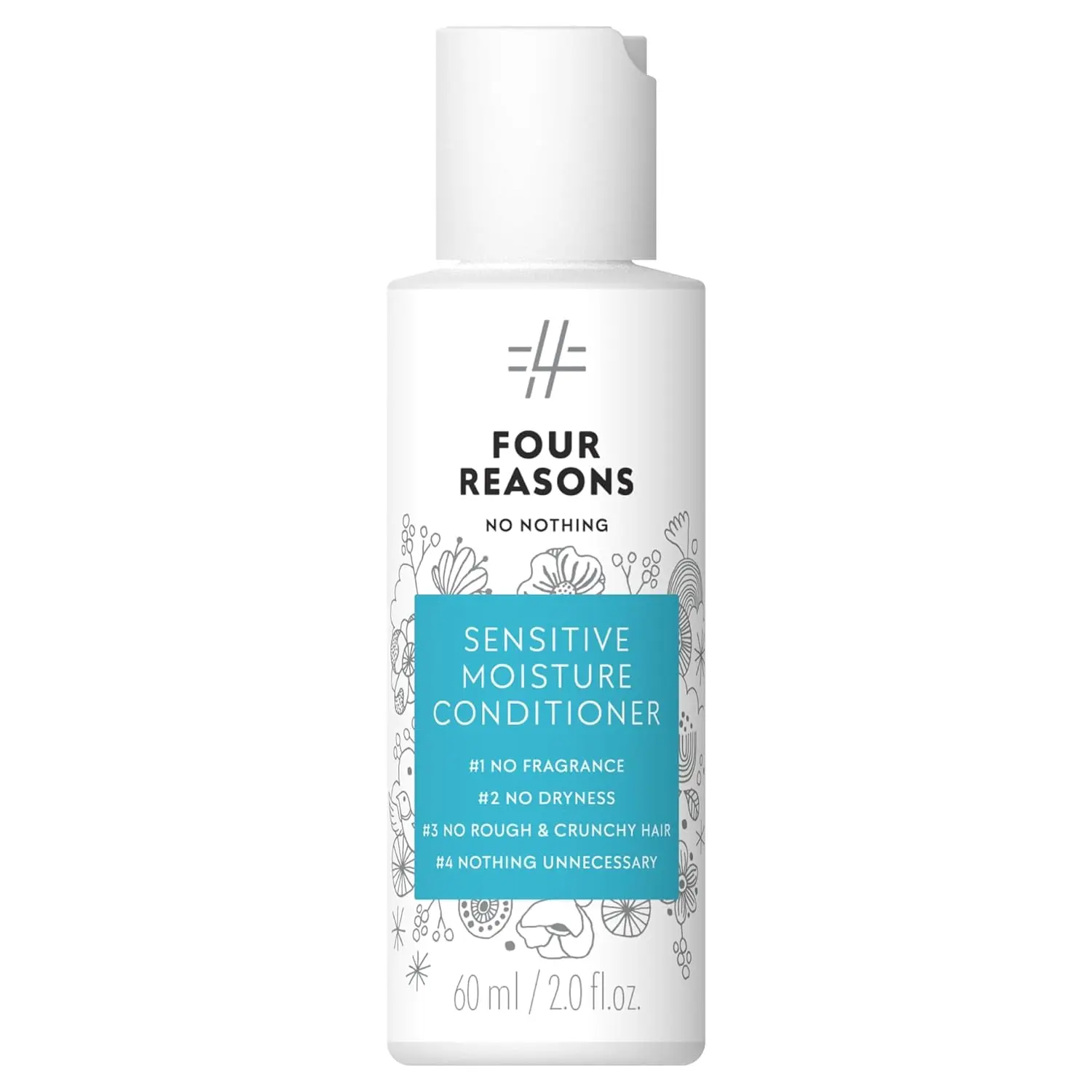 Four Reasons No Nothing Sensitive Moisture Conditioner, Fragrance-Free Hydration with Avocado Oil for Dry Hair and Sensitive Scalp, 2.0 fl oz