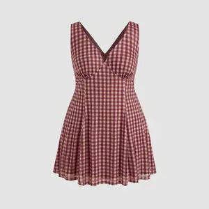Cider [3 colors, size 0-26] V-neck Check Mini Dress Curve & Plus