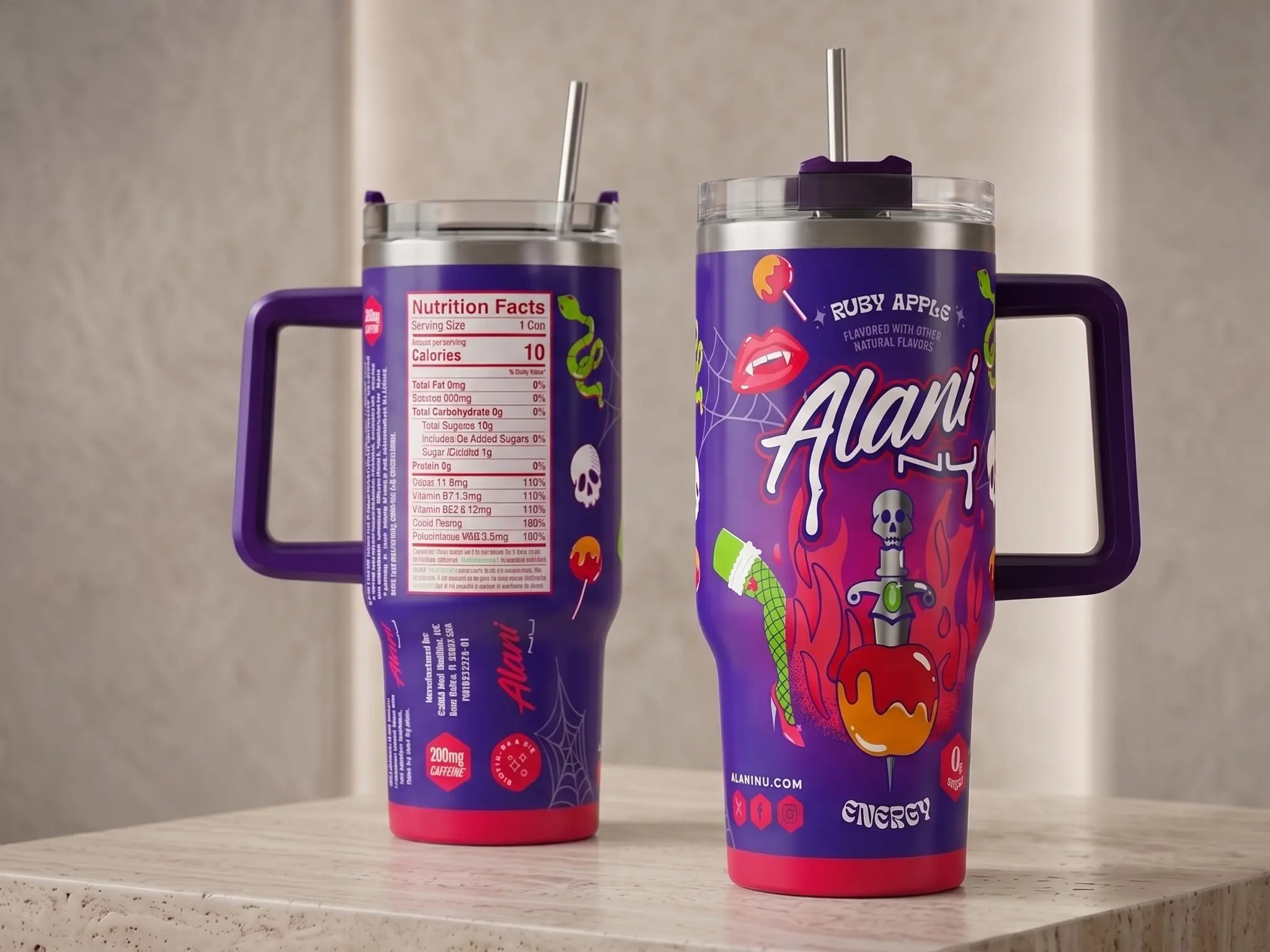 Alani Nu Ruby Red Energy Drink Tumbler, Purple Halloween Tumbler, Spooky Candy Apple Energy Drink Vacuum Flasks - scs19010 Drinkware Flasks Stainless Steel Stylish
