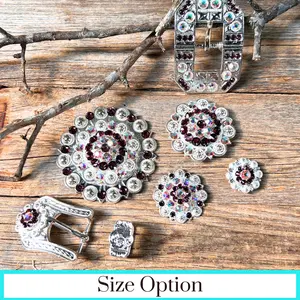 Bright Silver Purple & AB Crystal Conchos - Sizes from 1"- 3" and Buckles