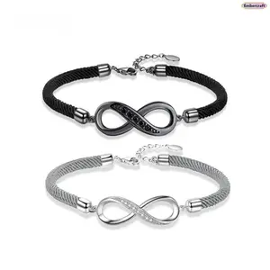 Couple Infinity Rope Bracelet Set, Adjustable Copper Zircon Jewelry, Romantic Matching Bracelet Gift for Boyfriend & Girlfriend, Anniversary & Valentine’s Day Gift Idea