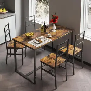 47.2 Inch Dining Table Set for 4,Industrial Table with 4 Curved Chairs Set,5-Piece Rectangular Kitchen Table Set for Dining Room,Apartment, Pub,Small Space (Brown)