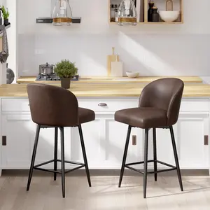 Bar Stools Set of 2,360° Swivel Barstools with High Back and Metal Legs,26" Seat Height, Upholstered PU Leather for Kitchen Island, Dining Room,Cafes
