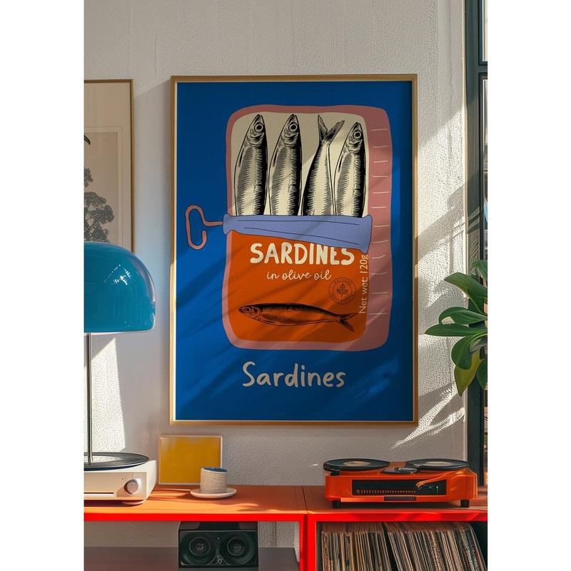 Trendy Sardines Art Print, Tin Fish Art Print, Sardines Tin Print, Colorful Fish Print, Kitchen Wall Art, Trendy Wall Art, Seafood Wall Art
