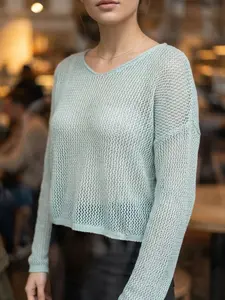 Women's 100% Viscose Mesh Knit Top - Lightweight Breathable Summer Sweater, Loose Fit Long Sleeve Beach Cover Up, Soft & Stretchy Casual Blouse for Warm Weather
