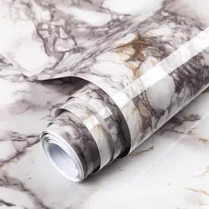 Marble Pattern Self Adhesive Wallpaper, Glossy Peel and Stick Wallpaper, Removable Wall Sticker for Kitchen and Bathroom Cabinets, Marble Backsplash Wallpaper