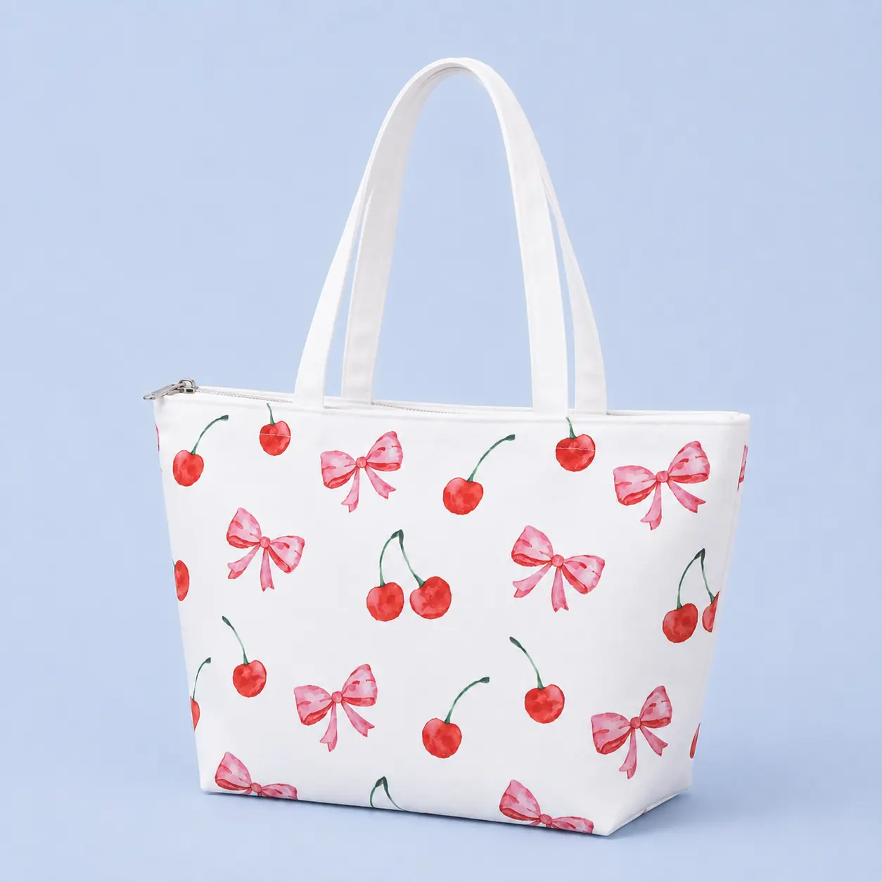 Large Canvas Tote Bag with Cherry Bows