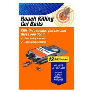 No-Mess Roach Gel Bait Stations for German, American and Oriental Cockroach Control, Ready-to-Use Indoor and Outdoor 12 Pack