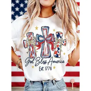 God Bless America Women T Shirt Celebrating 250 Years Anniversary USA 250th Birthday Memorial Independence Day Fourth of July Cotton Tee for Men and Women