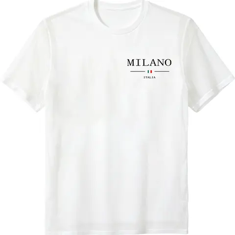Mens Oversized Crew Neck Short Sleeve Tee Soft  Streetwear Boxy Fit White Milano Italia Chest Print Summer Casual Outfit Crewneck Menswear