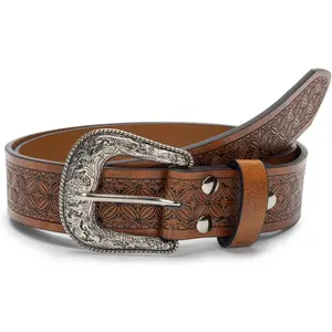 Adjustable  Western-Belts for Women Men Engraved Floral Metal Buckle-Belts Cowboy-Cowgirl-Belt  28"-38"