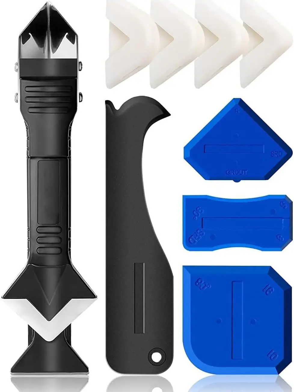 Silicone Caulking Tool, 3 in 1 Silicone Remover Multi Tool, Glazing Compound Finishing Tool, Caulk Remover Tool, Grout Scraper Kit for Bathroom, Kitch