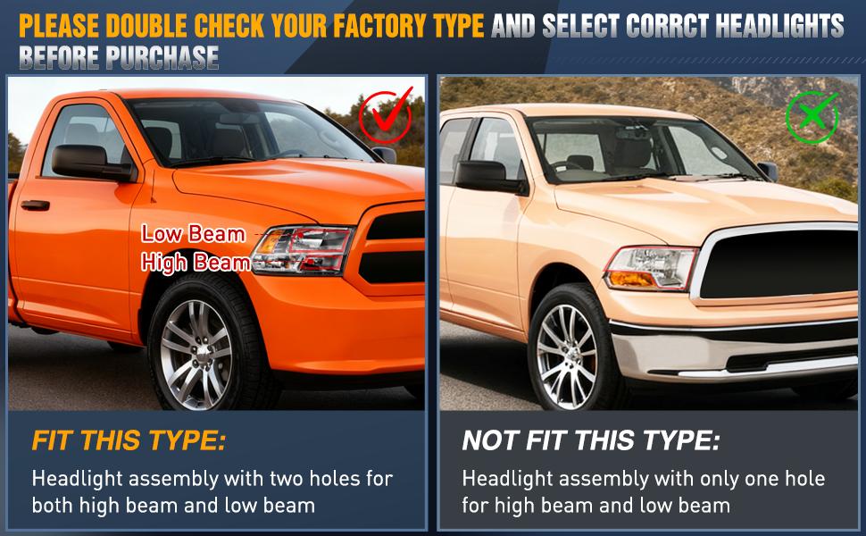 Nilight Quad Headlamp Assembly Replacement for 2009-2018 Ram 1500 2500 3500 Pickup - Black Housing, Clear Corner, Clear Lens(Only for Quad Models)