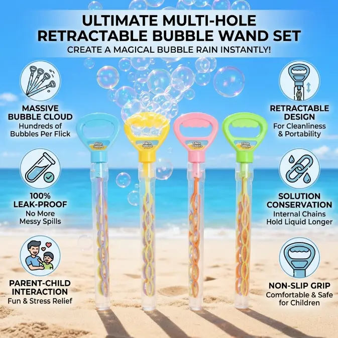 SHCKE 4-Pack 5-Claw Unisex Thick Plastic Bubble Spinner Wands - 16.7in Extra Large Refillable Handheld Bubble Maker, 480ml Solution, Colorful for Summer Outdoor Birthday Party Favors, Beach Trips, Campus Events