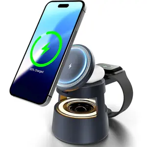 Wireless charging station for magsafe 5 in 1 charger stand with bluetooth speaker nightlight for iphone 16e 12 pro max for apple watch ultra and airpods series nightstand travel bedside