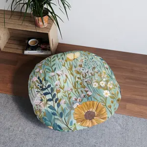 Tufted Round Floor Pillow, Boho Floor Cushion, Cottagecore Cushion, Large Floor Cushion, Botanical Seating Pillow, Blue Sage Floor Pillow