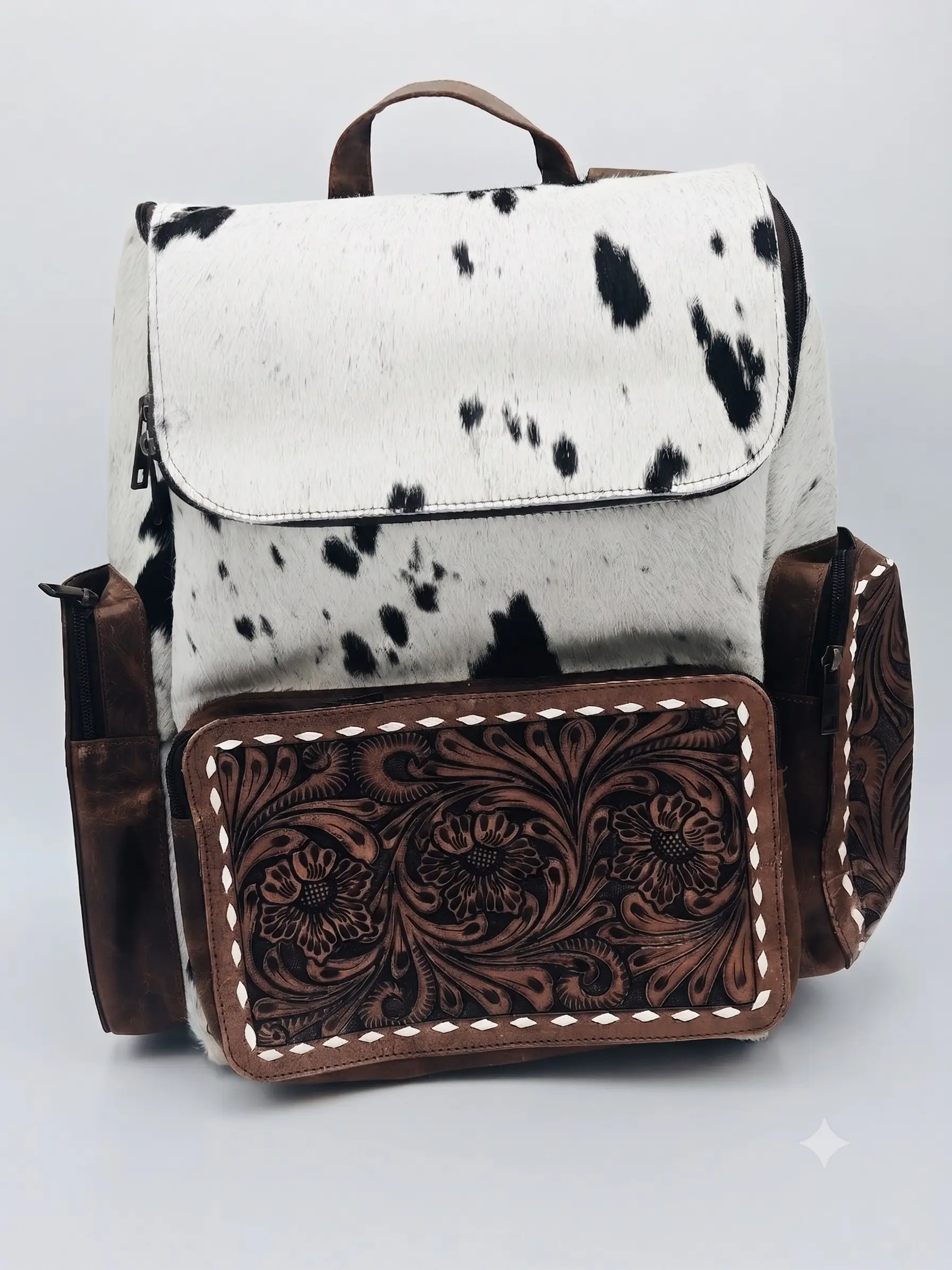 Hair-on Tooled Backpack for students and Mom's