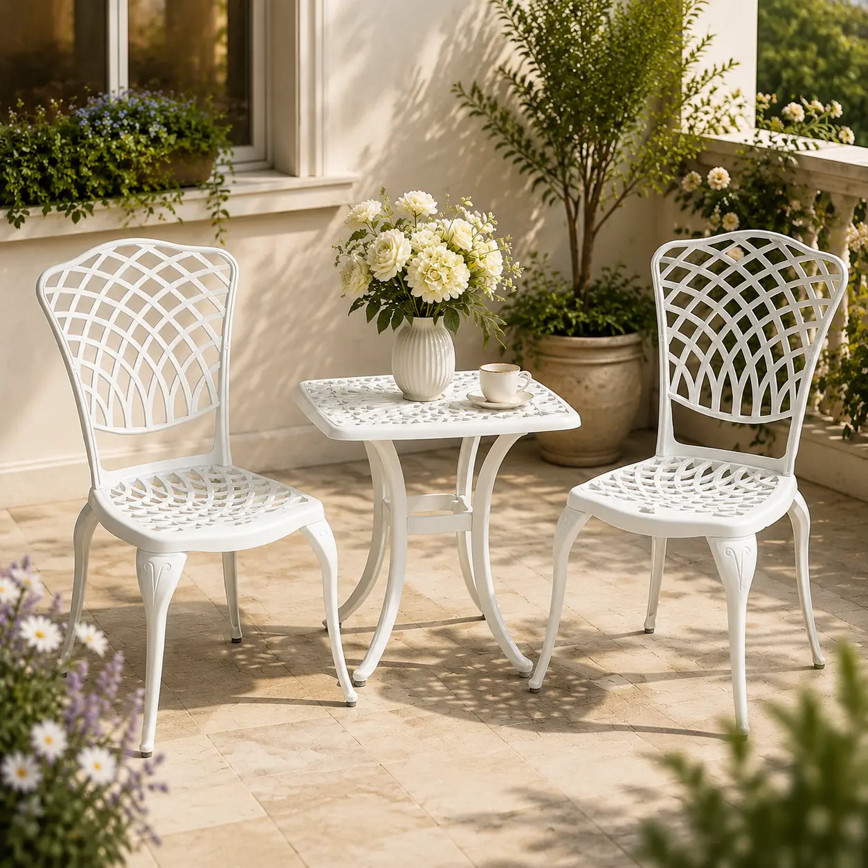3-Piece Outdoor Bistro Set hickened Heavy-Duty Cast Aluminum Bistro , Ultra Sturdy Rustproof All-Weather for Garden Balcony