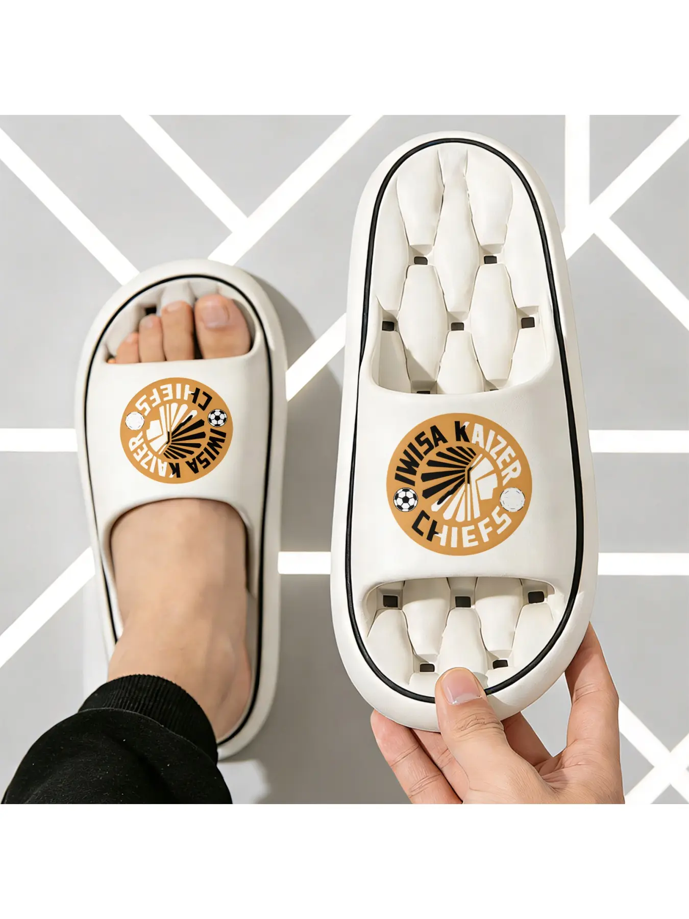 Iwisakaizer Chiefs Football Club Slippers for Men Women Comfortable Indoor Outdoor Sandals Sports Fan Casual Shoes Non-slip Sole Lightweight Beach Footwear