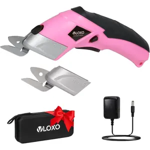 Cordless Electric Scissors Cardboard Cutter with 2 Type Blades Rechargeable Powerful Shears Cutting Tool for Fabric Electric Box Cutter Leather with Charger & Storage Box-Pink