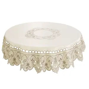 Unique Bargains Round Tablecloth Flower Embroidered Round Table Cover for Holiday Party Wedding, Theme Party Table Decors, 48" Dia. Waterproof Dresser Cover Tablecloth