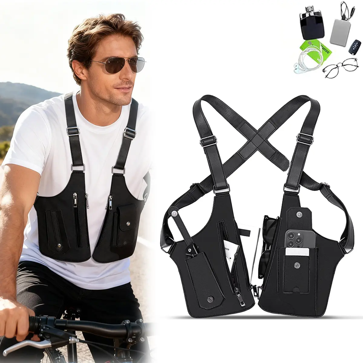 Leather Double Shoulder Holster Bag for Men & Women, Anti-Pickpocket Underarm Pack with Hidden Waterproof Storage for Travel & Hiking, Anti-Pickpocket Men's Fanny Packs & Belt Bags, Discreet Pouch Men's Fanny Packs & Belt Bags
