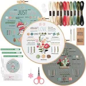 3 Sets Embroidery Kit for Beginners Adults - Learn 34 Basic Stitches, Hand Embroidery & Needlepoint  Stitch Kit with Patterns, Hoop, Threads & Tools, DIY Craft Kit with Video Instructions