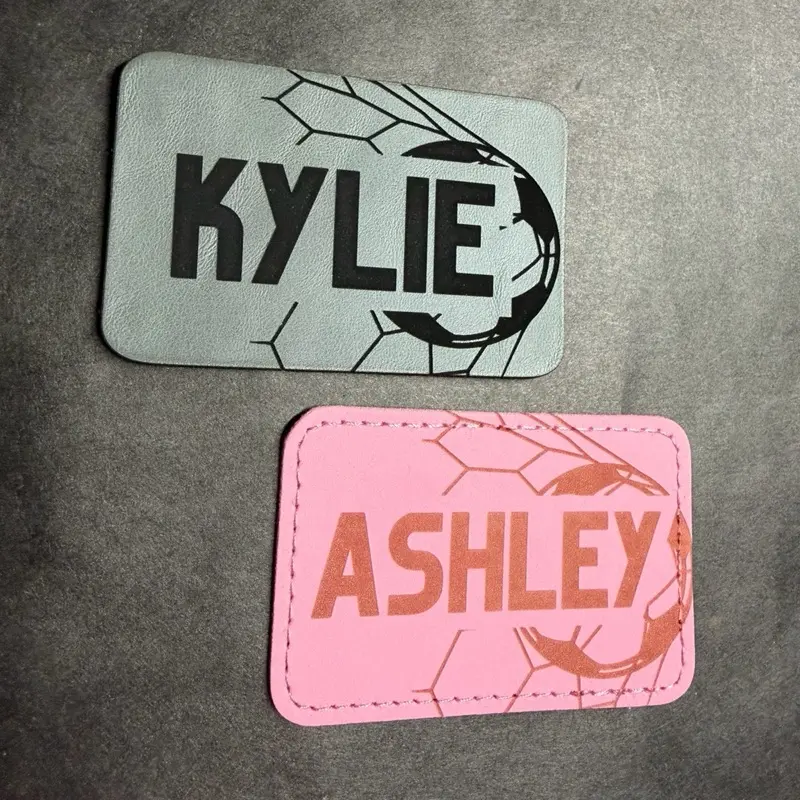 Soccer Net Engraved Name Patch - Customizable 3in x 2in Velcro Bag Accessory with Personalized Name or initials