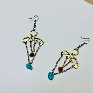 SCS-BWER-036 Turquoise & Coral Bohemian Cascade Earrings