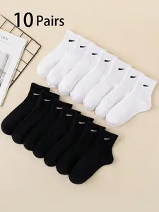 10 Pairs Girls' Knee High Socks, Casual Striped Sports Socks, casual comfy socks, Casual Daily Socks, Breathable Sweat Absorbent, Comfortable Soft All Seasons Wear, Socks Set