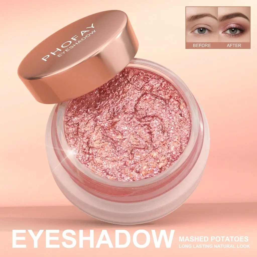 PHOFAY Shimmer Glitter Eyeshadow, Highly Pigmented Sparkle Eye Shadow with Smooth Blendable Formula, Long-Lasting Metallic Finish, Lightweight Single Color Makeup for Daily Looks & Glam Styles