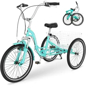Mooncool Adult Folding Tricycles, 7 Speed Folding Adult Trikes, 20 24 26 Inch 3 Wheel Bikes with Low Step-Through, Foldable Tricycle for Adults, Women, Men, Seniors