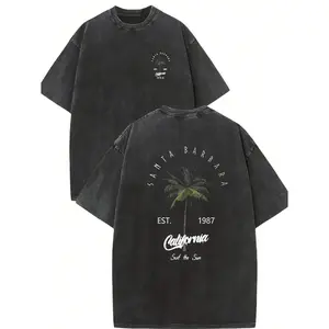 Men's Retro California Style Cotton T shirt with Est 1989 Coconut Tree Graphic Short Sleeves Round Neck Casual Summer Apparel Machine Washable Summer Casual Wear Tiedye T Shirt Back Design