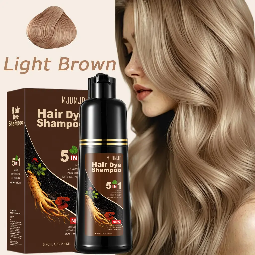 200ml Light Brown Hair Dye Shampoo 5-in-1 – Gray Hair Coverage, Semi-Permanent Color, Moisturizes & Nourishes, Instant Results for Unisex, Simple At-Home Use, Travel-Ready & Compact