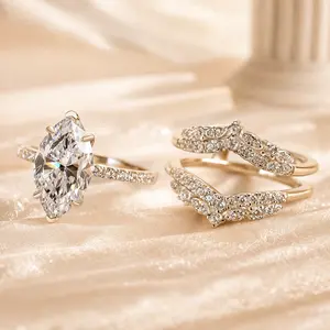 Effinny Jewelry 2.5ct Marquise Cut Insert Wedding Ring Set,Women's Engagement Ring Set,5A Grade Cubic Zirconia Bridal Ring