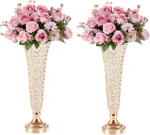 20in Vases for Flowers - Crystal Trumpet Floral Vase, 2Pcs Crystal Vases for Table Centerpieces, Flower Stand for Wedding Party Anniversary Birthday Home Decoration