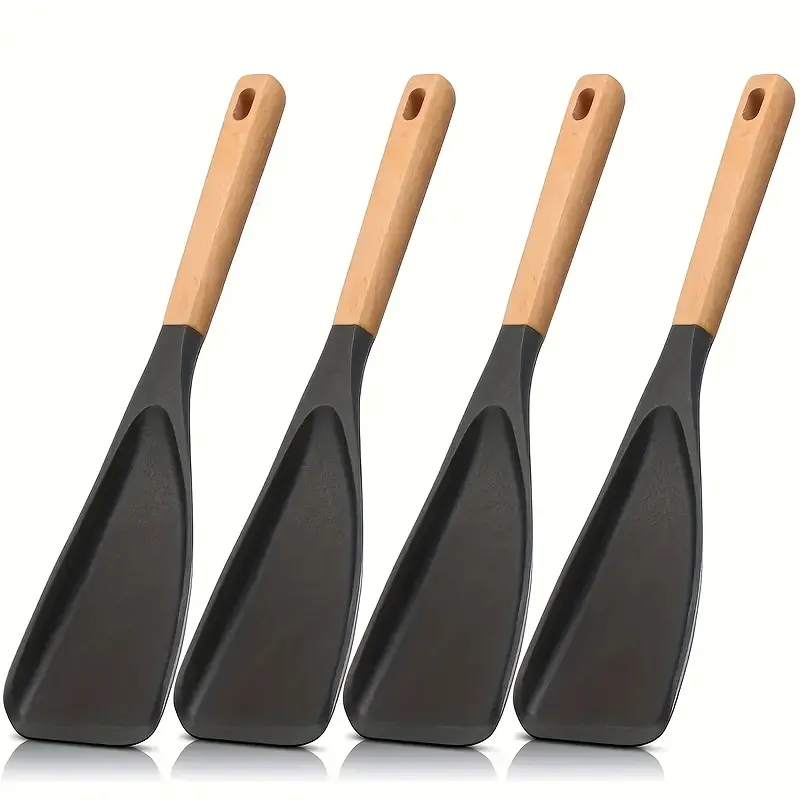 2/4 Piece Cooking Spatulas Set, Nonstick Spatula, Non-Stick Silicone Utensils with Wood Handle, 12 Inch Kitchen Tools for Mixing and Serving, Holiday Gift, Kitchen Cooking Accessories, Cooking Gadgets, Spatulas For Kitchen Use
