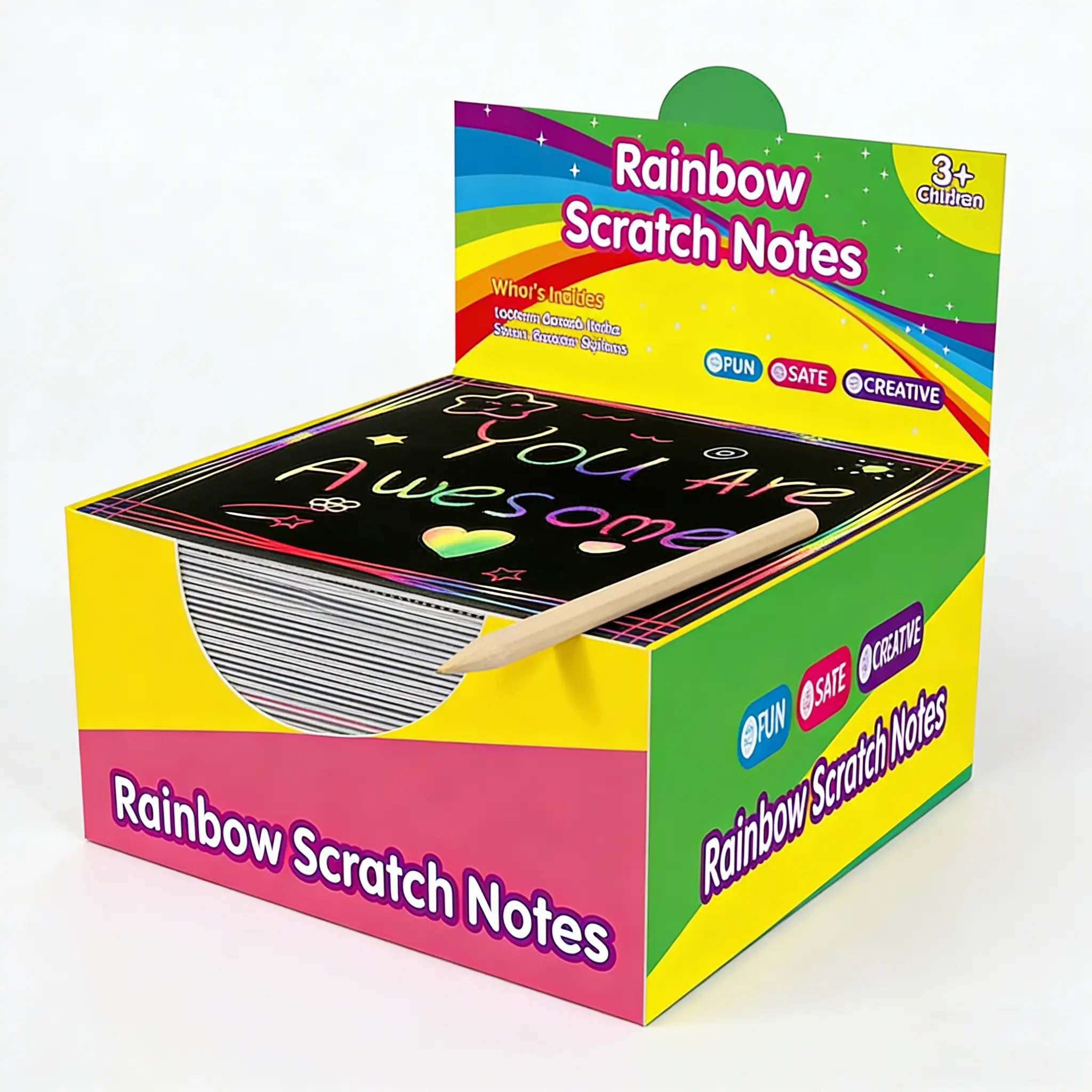 High-Quality Tear Resistant Reflective Odorless Safe Rainbow Scratch Paper Art Notes - Specialty Kitchen Activity Supplies for 4-10 Year-Olds - Ideal Gift for Birthdays and Holidays, Classroom Prizes, Girl