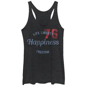 Women's Lost Gods Fourth of July  Life Liberty Happiness Freedom Racerback Tank Top
