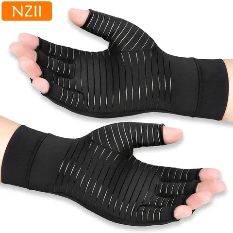 Nzii Copper Compression Gloves, Fingerless Sports Gloves for Men & Women, Half Finger Massage Gloves, Unisex for Cycling, Biking, Driving, Exercise, Outdoor Activity