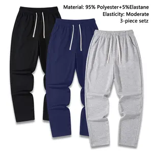 3-piece set, men's casual pants, regular version solid color pants, multi-piece set, sports straight-leg pants, casual and comfortable,, men's gray, can be worn all year round, sports clothing, men's clothing, polyester fiber;