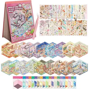 20 Sets 3D Sticker Therapy Scene Material Book,DIY 3D House Stickers Set for Adults,Rich Collection of 3D Space Stickers and Storage Spiral Notebook,Room Stickeer Book for Adults Kids