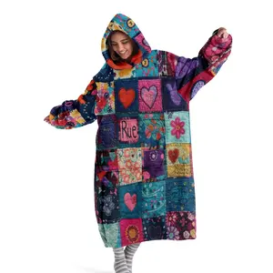 Cozy Hoodie Blanket Wearable Throw, Soft Comfortable Large Size Hooded Blanket, Warm Sofa Cover and Air Conditioning Blanket, Home Leisure Blanket, Gift for Holiday, Christmas and Valentine's Day, Floral Print Blanket