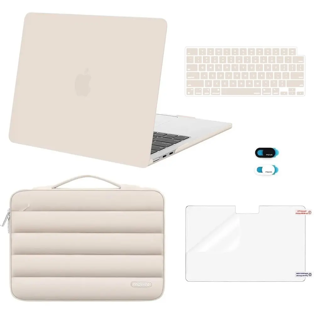 MOSISO Compatible with MacBook Air 13 inch Case M5 2026 M4 M3 M2 2025-2022 | A3449 A3240 A3113 A2681, Hard Case&Puffy Bag&Keyboard Cover&Webcam Cover&ScreenFilm for MacBook Air 13.6