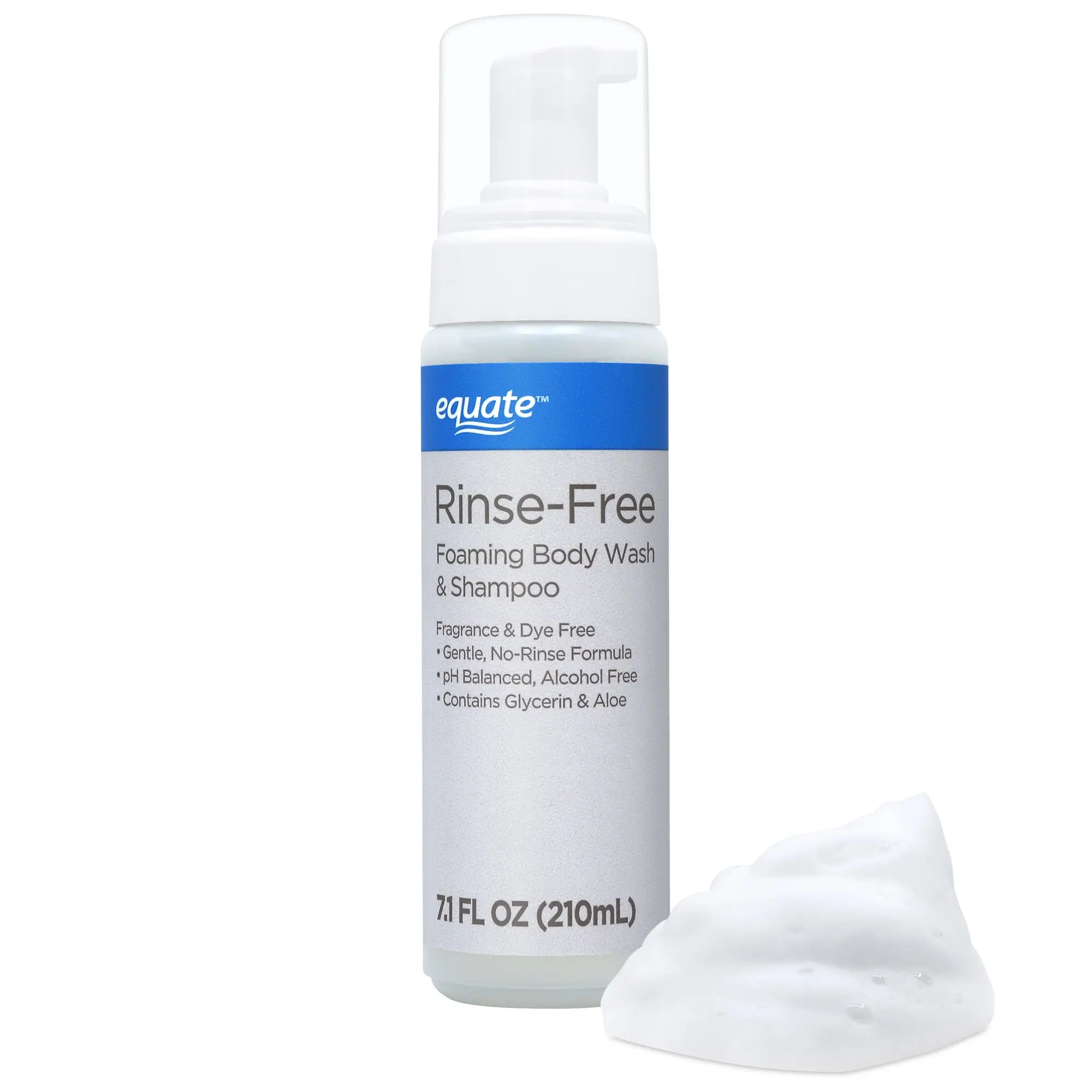 Equate Rinse-Free Foaming Body Wash & Shampoo – No Rinse Formula for Cleansing & Freshening, pH Balanced, 7.1 fl oz
