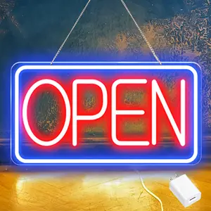 Led Neon Open Signs for Business, Led Open Sign with ON/OFF Switch for Store Adjustable Bright Led Neon Open Sign,front Window Glass Door Shop Store Florists Bar Salon Cafes Restaurant Coffee Stores Club Hotel (Blue/Red-Horizontal)
